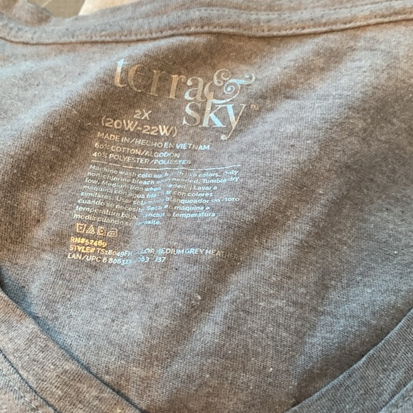 Terra & Sky shirt sleeved plain gray T-shirt size 2X - Picture 2 of 3